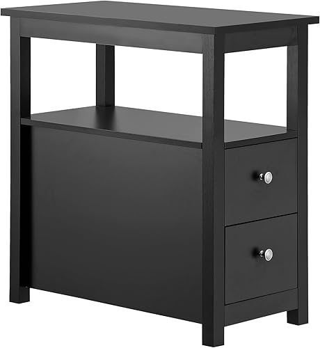 Miniatura 17 de Mesa auxiliar con 2 cajones y estante de almacenamiento abierto, mesa estrecha para oficina, dormitorio, sala de estar, color espresso