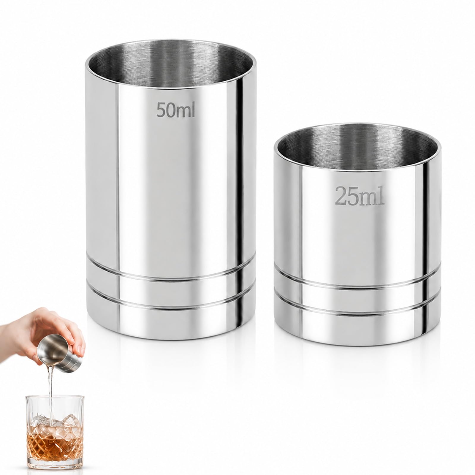 2 PCS Shot Measure 25ml and 50ml, Spirit Measure, Precise and Practical, Ideal for Home Drink Making
