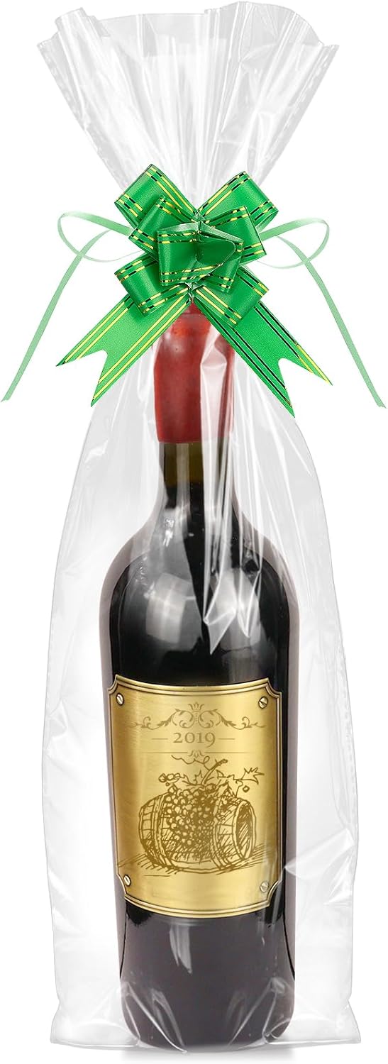 100pcs 8"x16" Cellophane Bags for Wine Bottles Clear Cello Treat Gift Bag With Twist Ties for Mug, Cookies, Party Favors, Christmas Gift, Halloween, Thanksgiving, Easter, Mother's Day, Valentine's Day