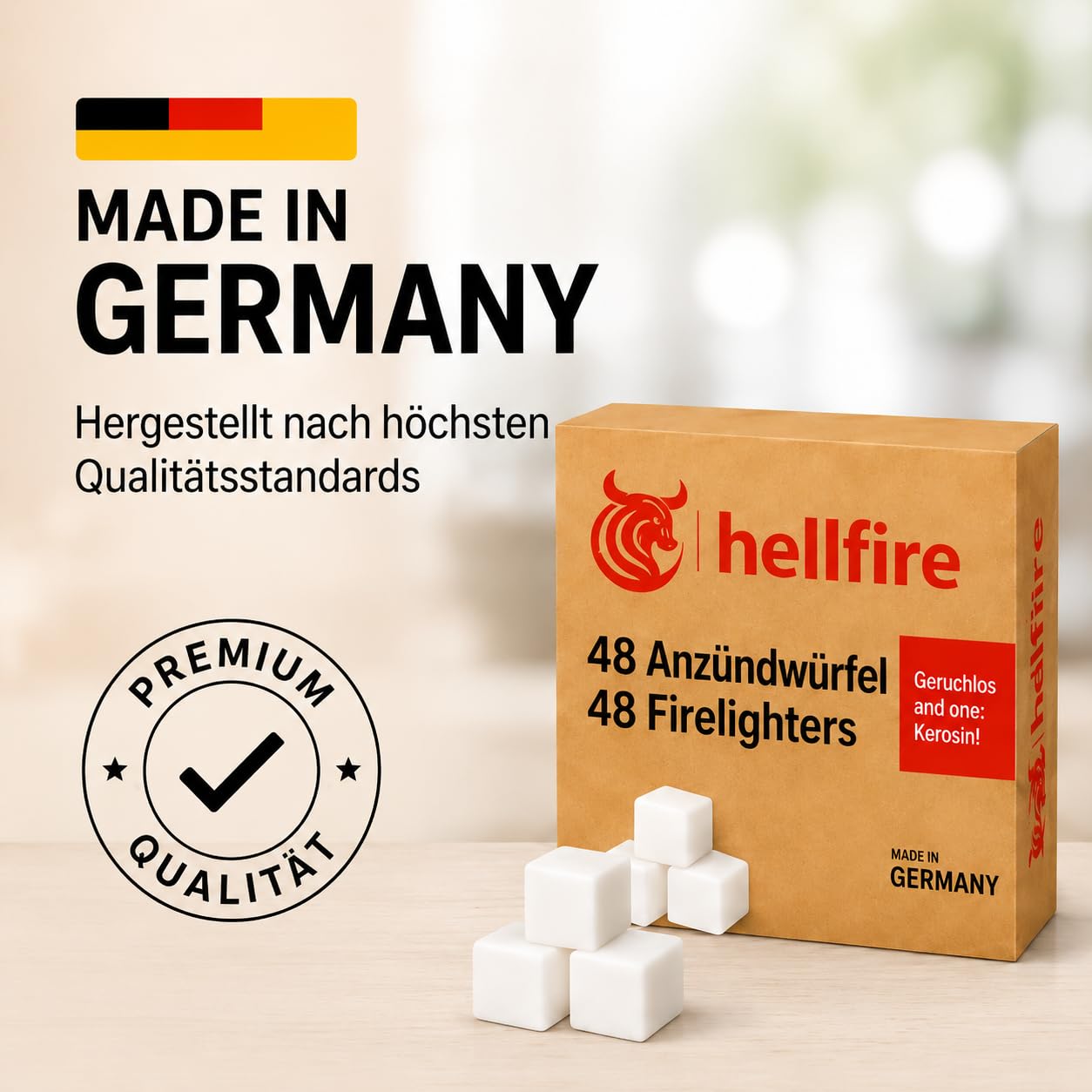 Anzündwürfel 1152 Stück geruchlos auf Paraffinbasis ohne Kerosin Lange Brenndauer Set (24x48 Würfel) Grillanzünder Kaminanzünder Ofenanzünder Kohleanzünder & HLKauf-Block