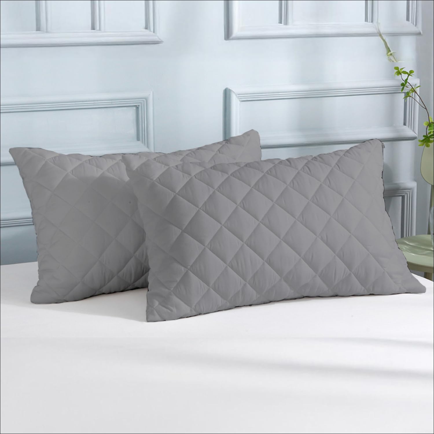 Ayka Waterproof Quilted Pillow Protector 220 GSM Soft Cotton Quilted Pillow Cover Protector Zippered Closure, Protection Against Water Spills & Dustmites- Grey (18 x 28 inch) (Set of 2)-image-22