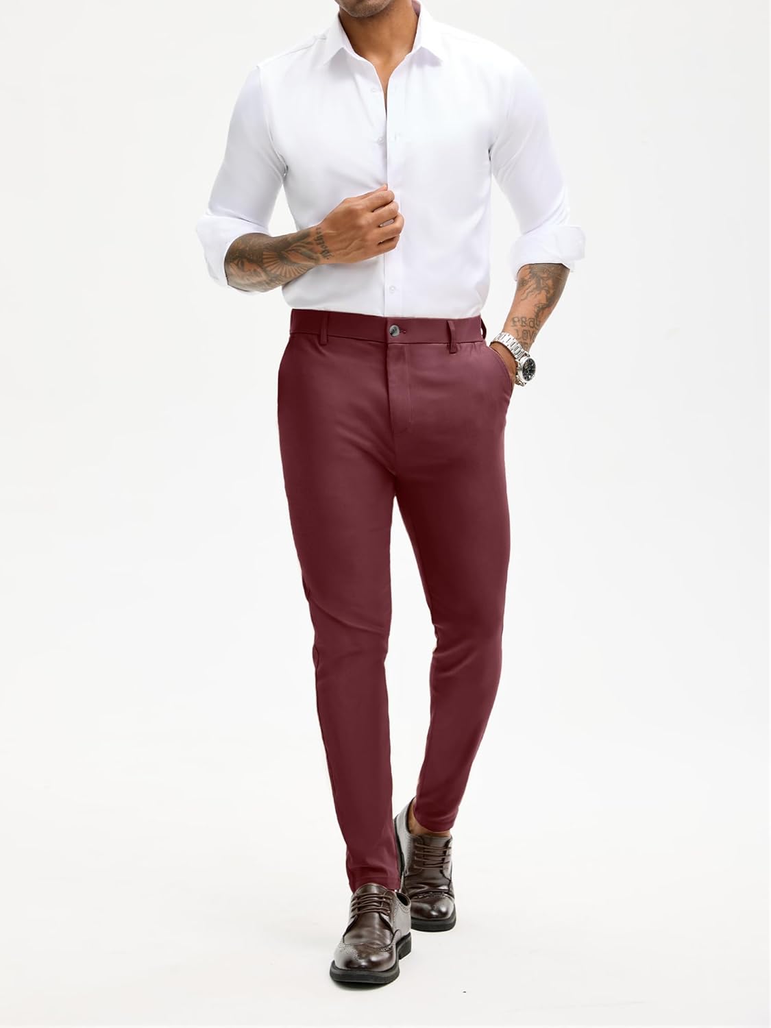 PLEPAN Men's Slim Fit Stretch Dress Pants Skinny Tapered Suit Trousers with Expandable Waist - Image 6