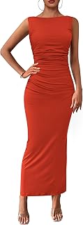 Women's 2025 Summer Semi Formal Midi Dresses Sleeveless Ruched Bodycon Long Elegant Cocktail Wedding Guest Dress