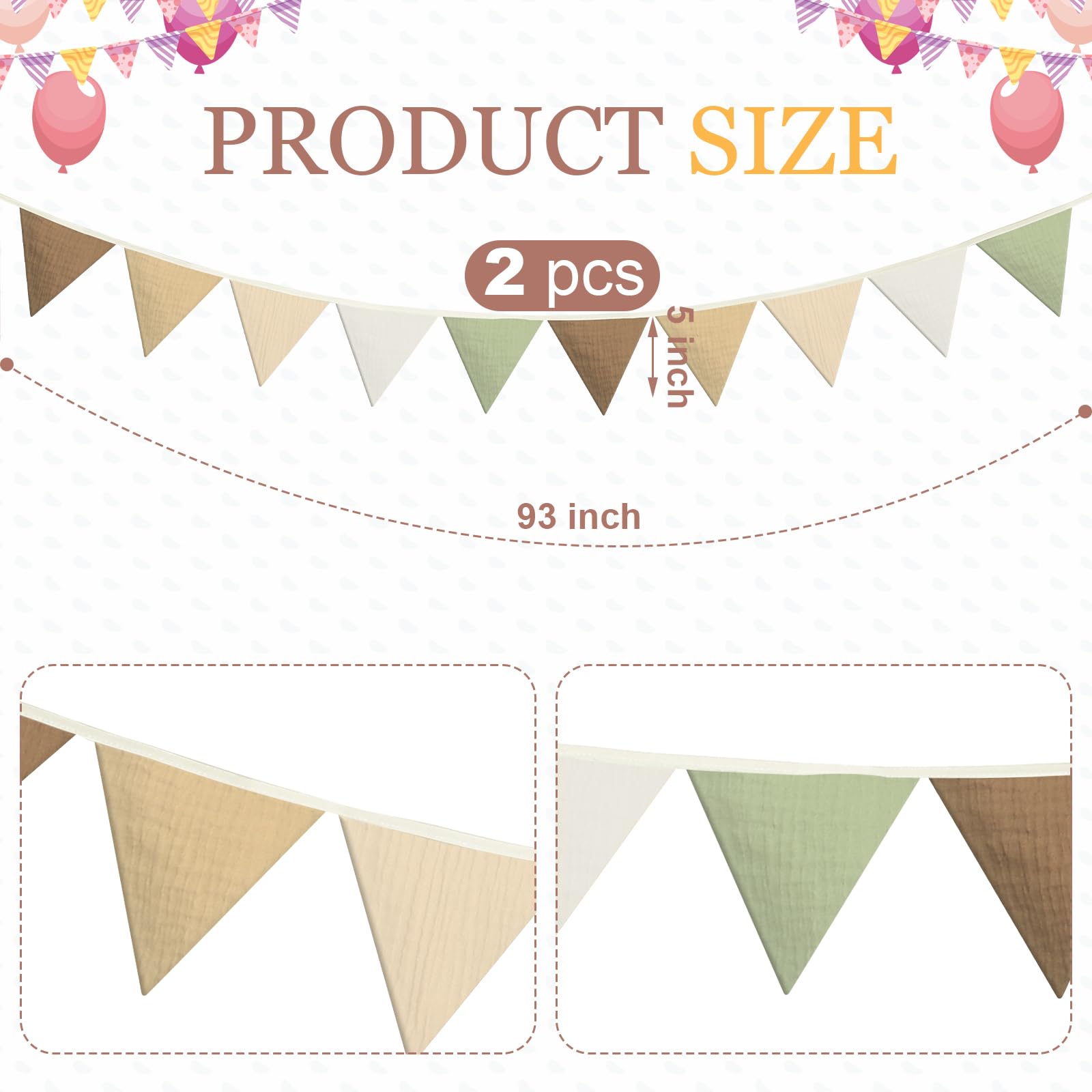 Oudain Banderines triangulares de 15 pies, 2 guirnaldas triangulares para guardería, decoración de bebé, cumpleaños, boda, fiesta o evento, cada una de 8 pies (color bohemio)