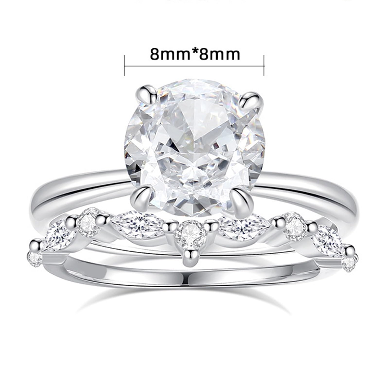 Set di fedi nuziali in oro bianco 18 carati per lei, classico anello impilabile in moissanite da 2 carati, personalizzabile