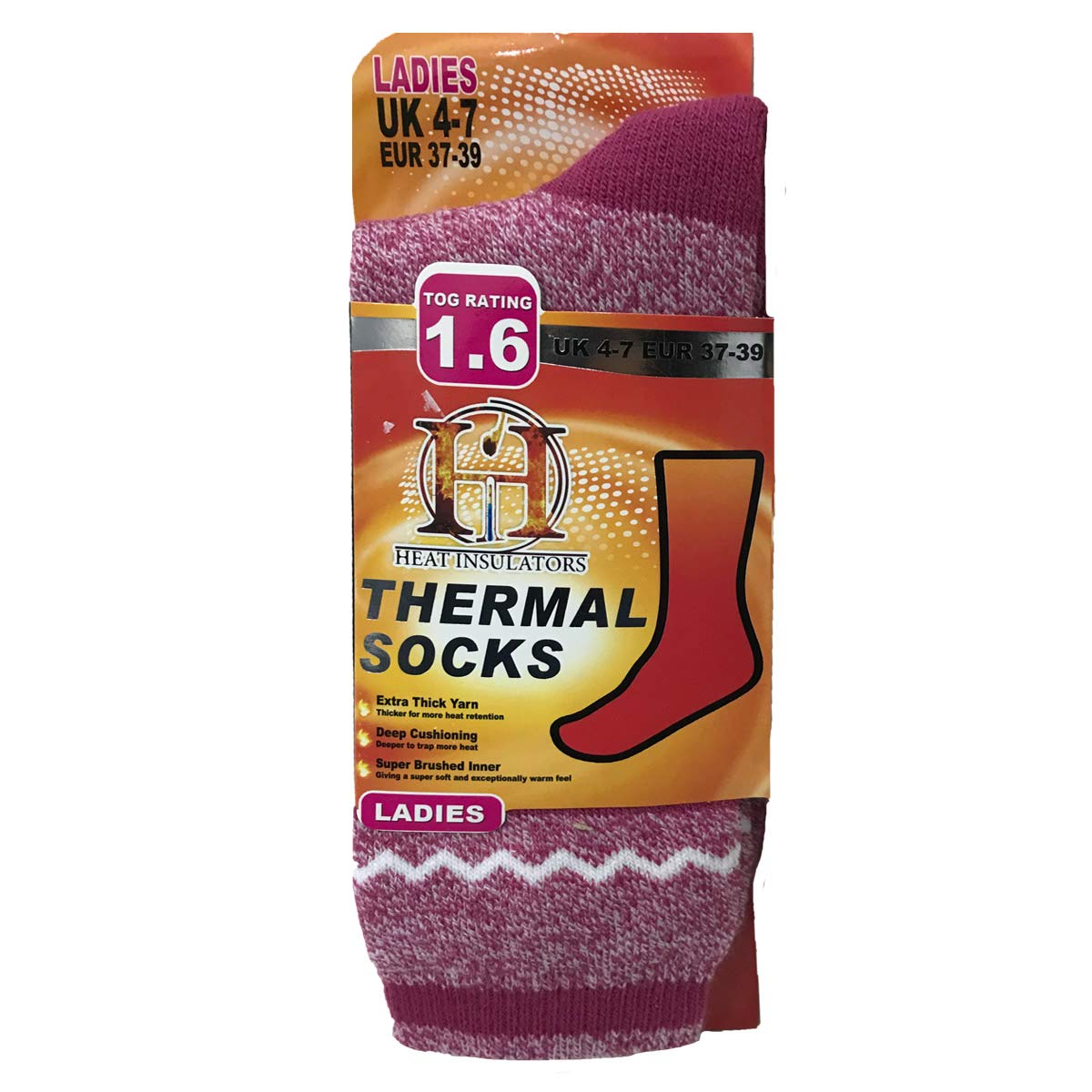 InsightClothing Ladies Extra Warm Thermal Double Heat Insulated Soft Socks 1.6 Tog Rating 4-7 UK - Pink