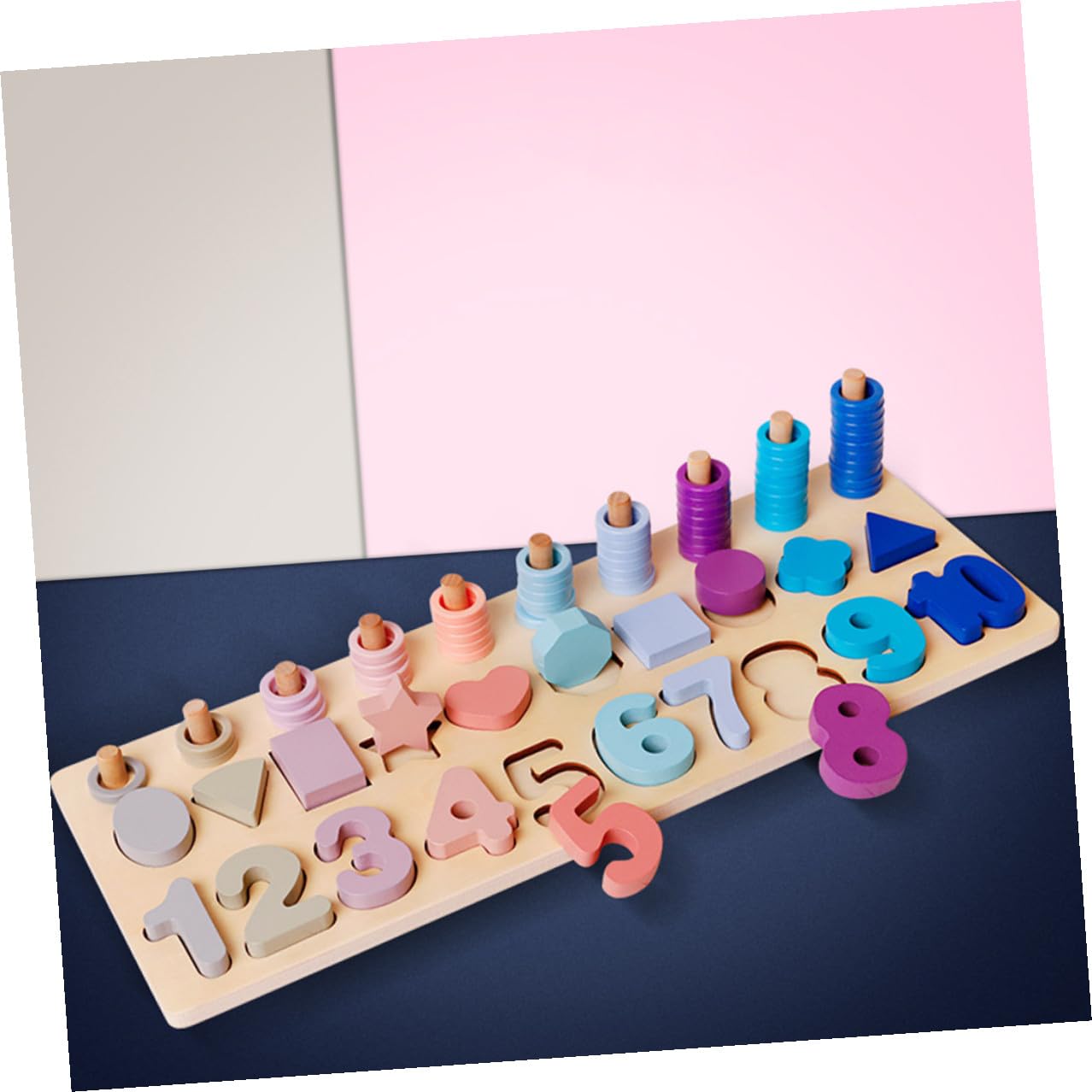 Rompecabezas de Madera Educativo Formas Geométricas y Números para Niños Pequeños 3 Años, Tamaño Adecuado, Colores Pastel, Desarrollo Temprano y Cognición, Juego Pedagógico de 1