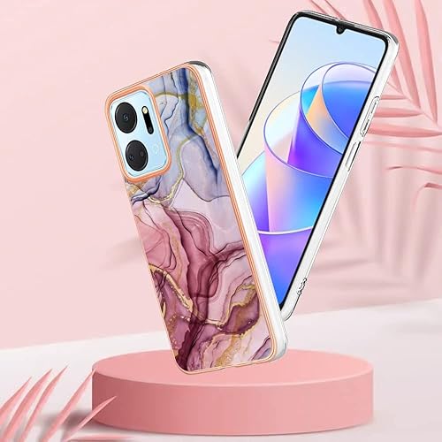 Miniatura 7 de Funda de teléfono compatible con Honor X7a, TPU IMD personalizada rosa rojo mármol dorado cuadros delgados a prueba de arañazos a prueba de golpes