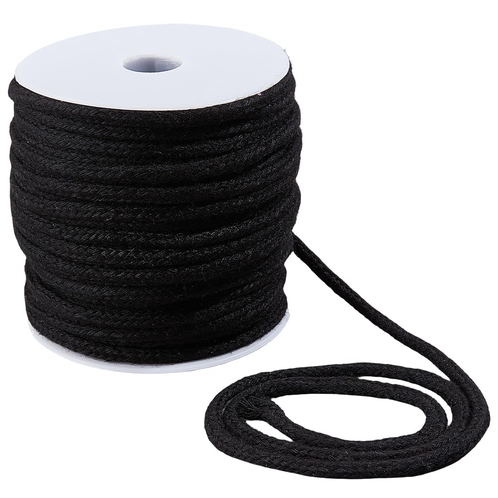 GORGECRAFT 30m*5mm Black Cotton Rope Soft Drawstring Replacement Ropes Macrame Cotton Welt Trim Round Cotton Thread Multipurpose Piping Cord for Bags DIY Crafts Projects Crochet Hanging Clothes