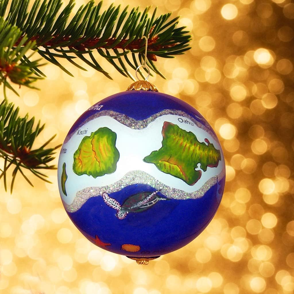 Hawaiian Islands Collectible Hand Painted Glass Ornament with Gift Box - Image 12