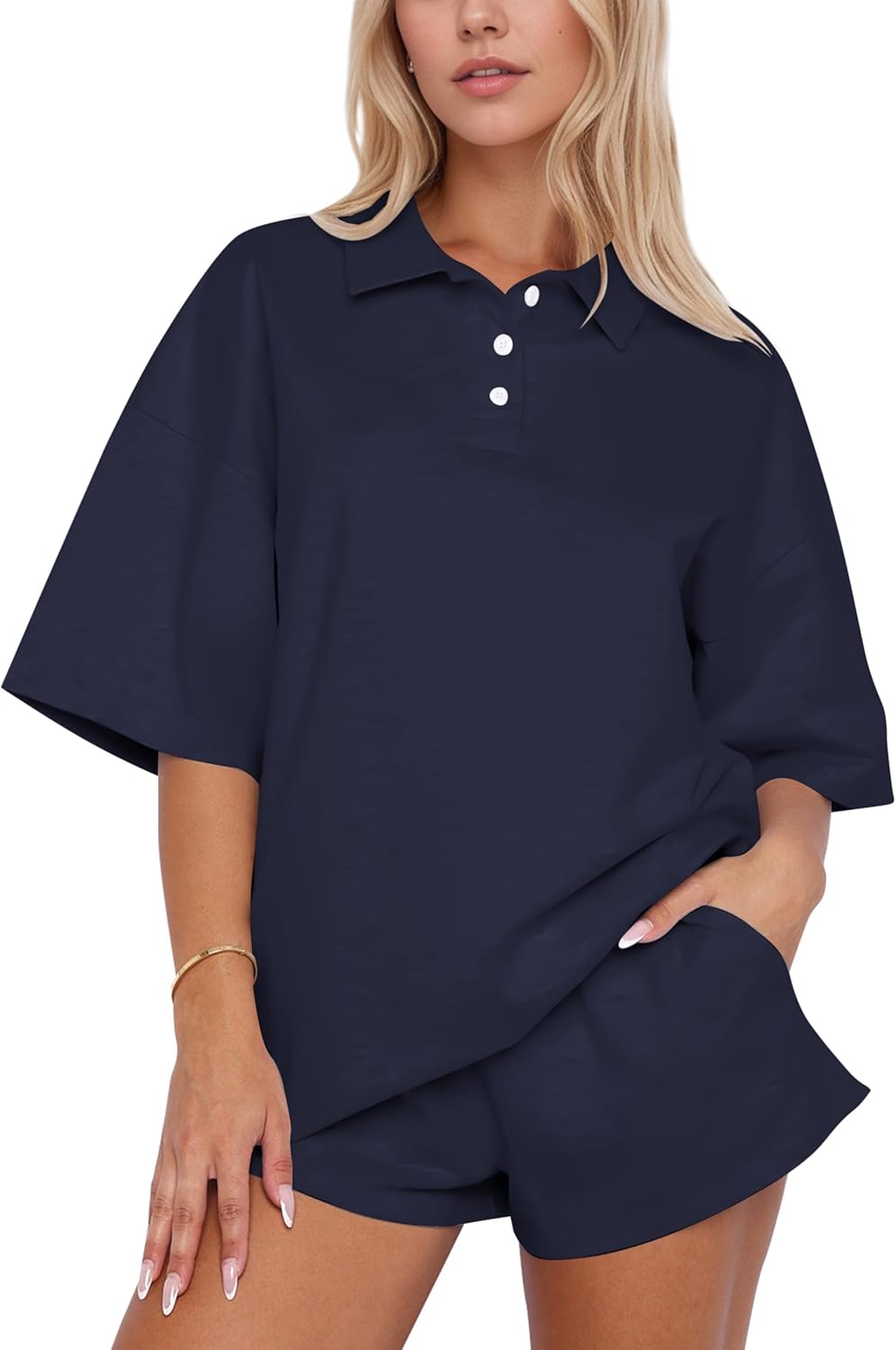 Meladyan Women's 2 Piece Lounge Set Oversized Polo T-Shirts Matching Shorts Set Rugby Shirt Tracksuit Summer Outfits