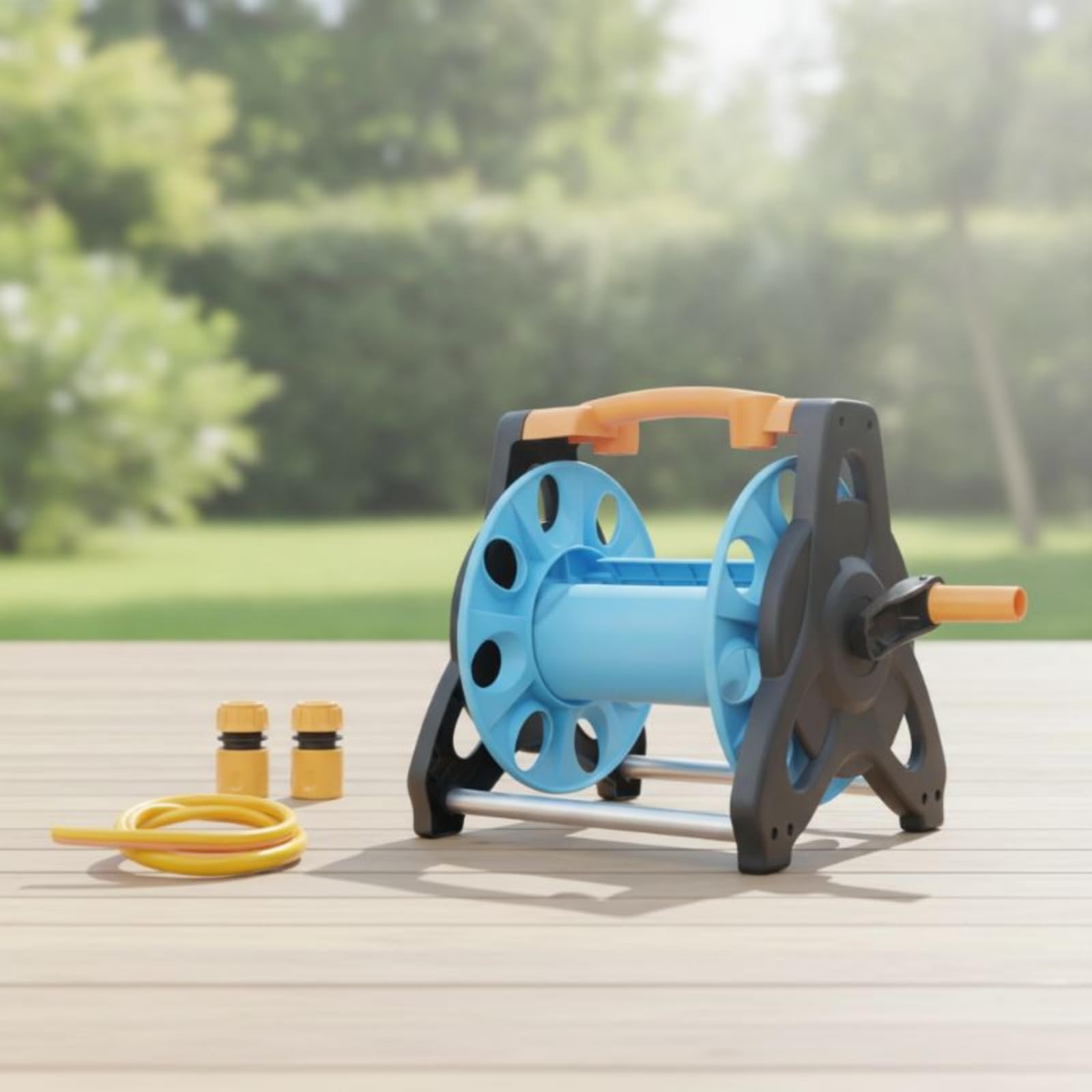 Avvolgitubo da Giardino Carrello Portatubo Supporto Tubo Bobina Tubazioni con Trasporto Facile Maniglia Ergonomica in E Acciaio Adatto per Giardino Terrazza