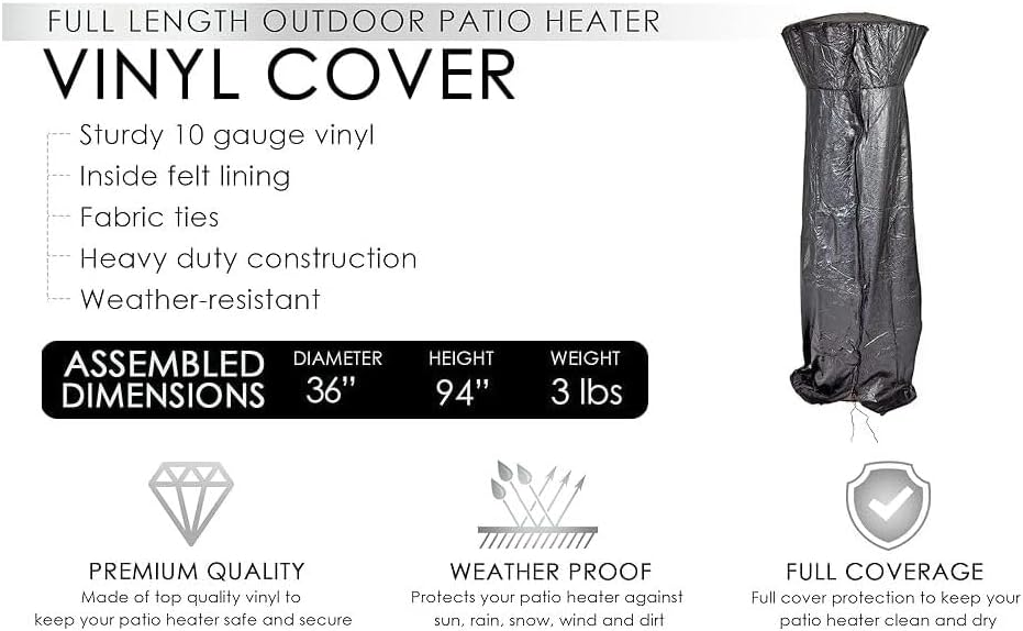 Patio Heater Cover - Heavy-Duty Vinyl, Weather-Resistant, Secure Ties