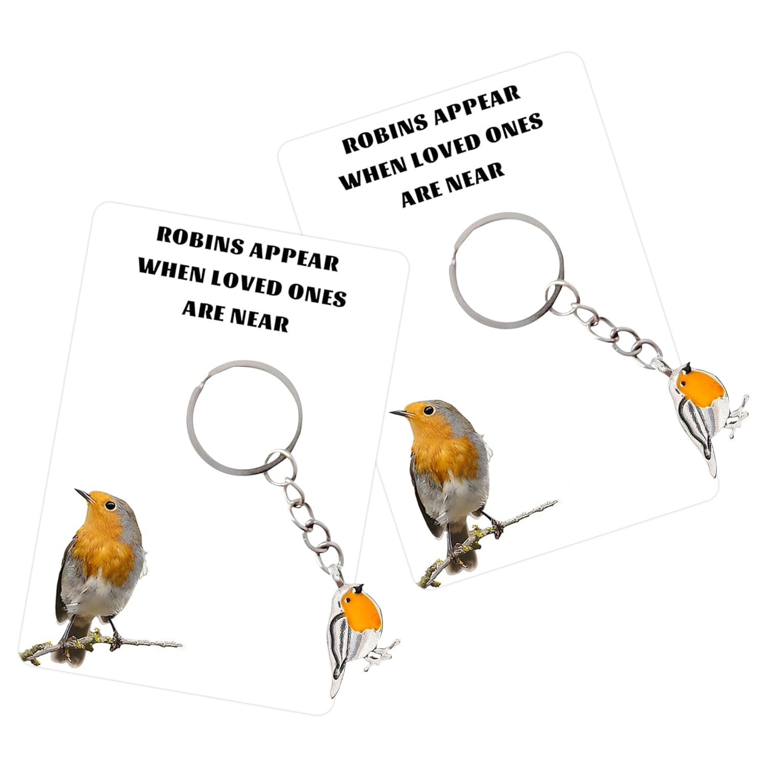 Azushwer 2Pcs Robin Keyrings for Women, Robin Memorial Gifts, Robins Keyring for Grief with ROBINS APPEAR WHEN LOVED ONES ARE NEAR Card, Thoughtful Ornaments Remembrance Gifts for Loss