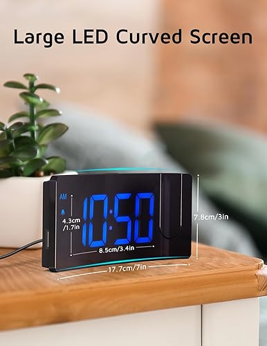 Miniatura 5 de GOLOZA Reloj despertador de proyección, reloj digital con proyector giratorio de 180, atenuador de brillo de 3 niveles, pantalla LED transparente,
