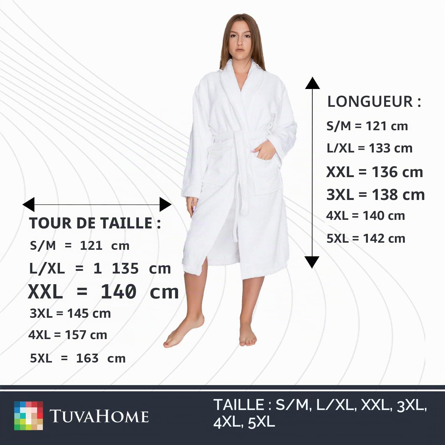 Tuva Home Peignoir Blanc Peignoir Éponge 100% Coton 450g/m2 Unisexe Pour Femme Et Homme Peignoir Hôtel Épais Tailles S/M - 5XL