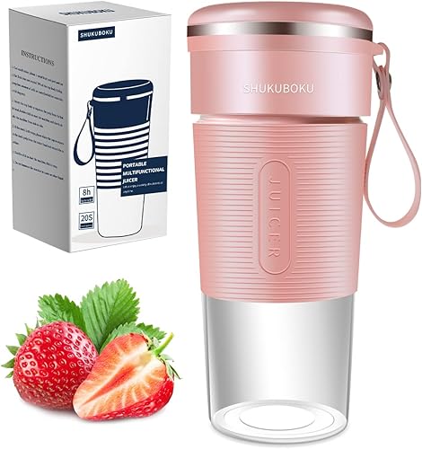 SHUKUBOKU Licuadora portátil, recargable por USB, mini licuadora para batidos y batidos, taza exprimidora de viaje, hecha con material sin BPA,
