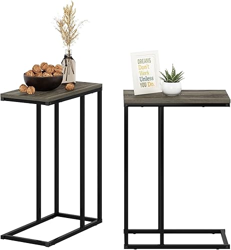 Miniatura 43 de Furinno Turn-N-Tube - Mesa auxiliar en forma de C con ruedas, robre francés gris/negro Roble francés gris/negro.,Ámbar Pino/Negro,Espresso /