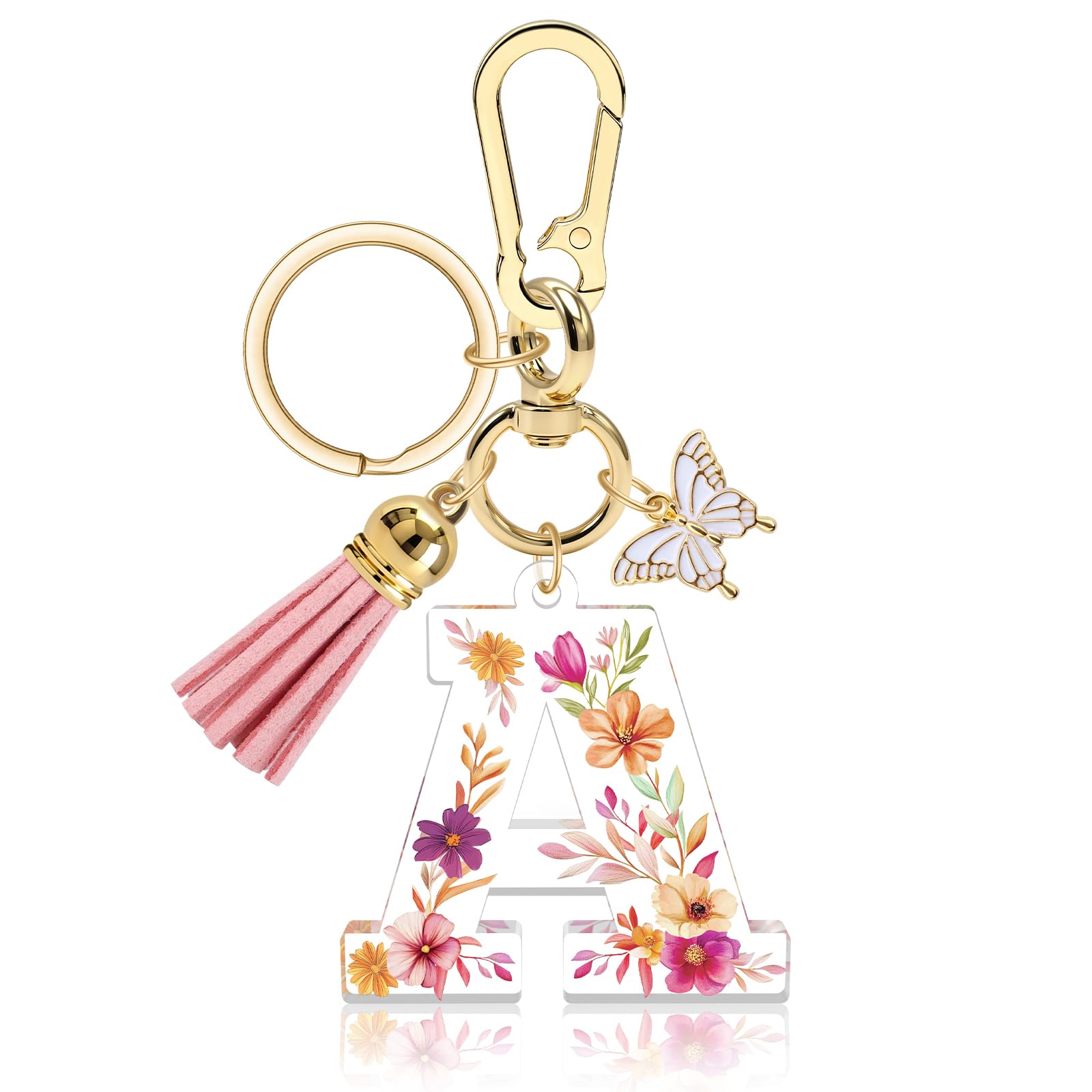 Alphabet Initial Letter Keychain Tassel Butterfly Keychain for Wallet Backpack Handbags Initial Key Chain for Women