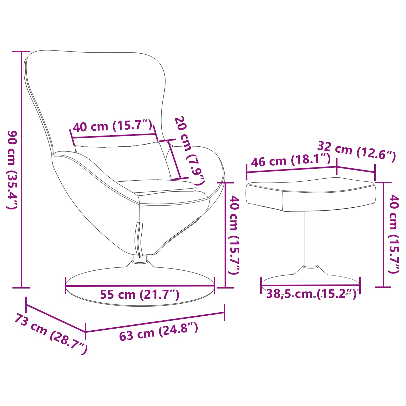 Moderna silla de huevo con reposapiés en terciopelo crema, reposabrazos ajustables y asiento ergonómico para relajación y comodidad, acolchado suave y diseño elegante
