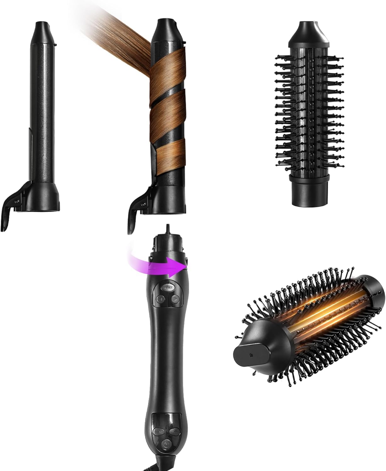 3 in 1 Interchangeable Rotating Curling Iron with 2 Barrel 1-1 25 Thermal Brush Set Automatic Curling Iron