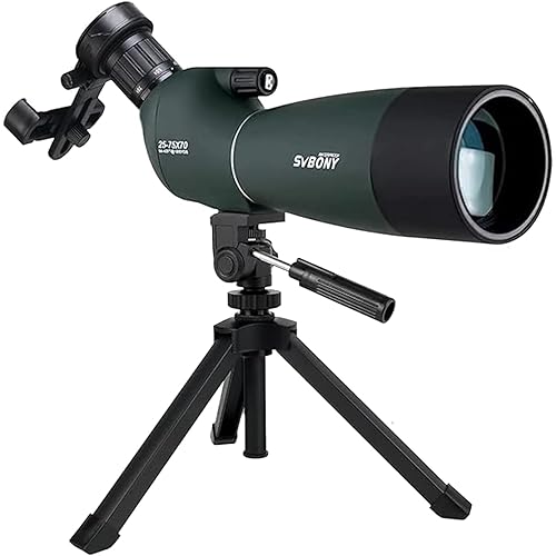 SVBONY SV28 Spotting Scopes with Tripod and Phone Adapter, Angled 25-75x70mm Spotter Scope, Waterproof Fogproof Spotting Scope with Desktop Tripod for Bird Watching, Target Shooting, Wildlife Viewing