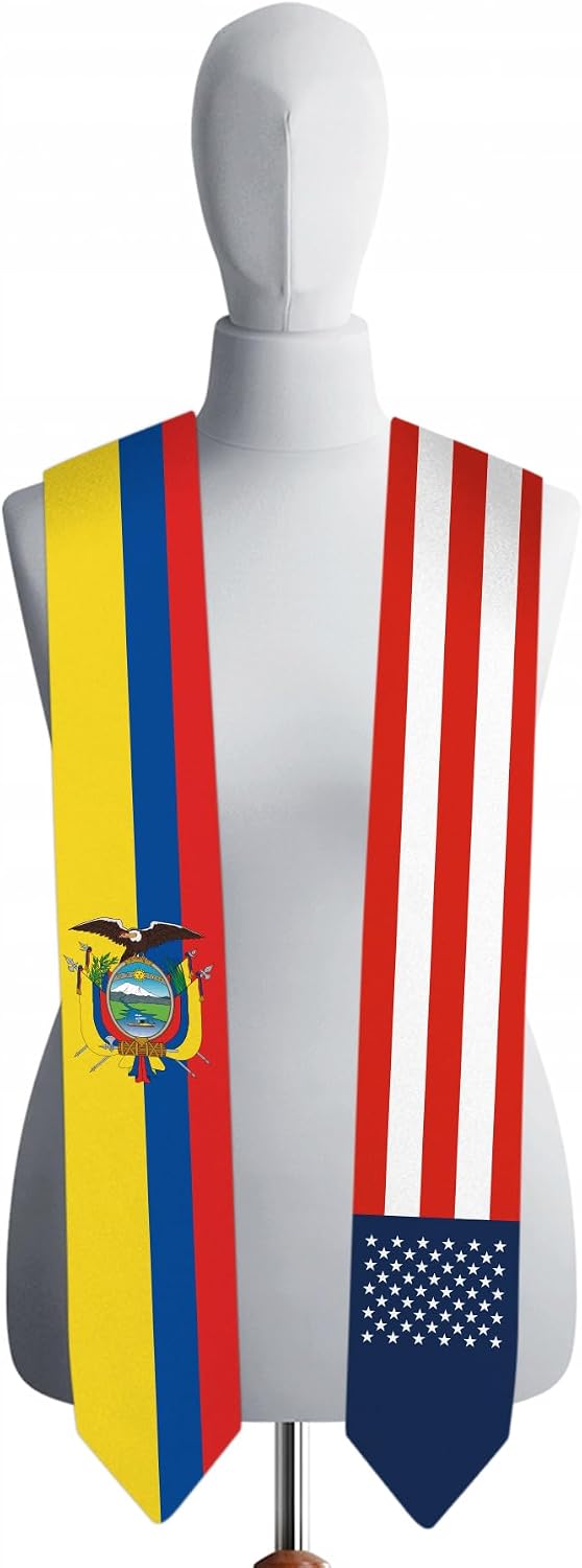 72 Inch Ecuador Flag and USA Flag Graduation Sash Unisex Adults Graduation Stole Scarf Class of 2025 (Not Include Baccalaureate Gown and Hat)