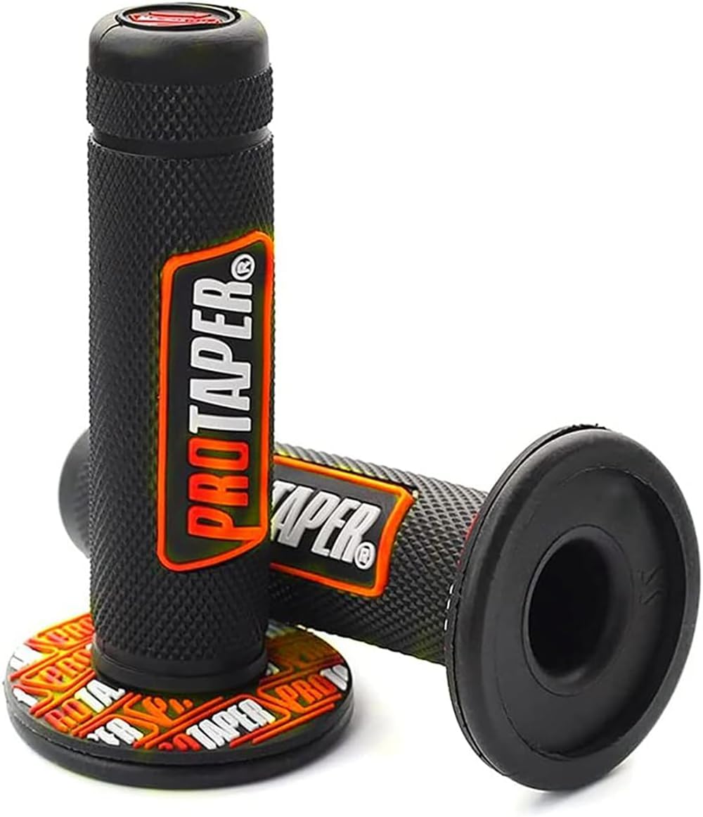 PROTAPER Motorcycle Handle Grips, 7/8 inch, Non-Slip Dirt Bike Handlebar Grips, Black and Red (Black Orange, 7/8'' Left +1'' Right)