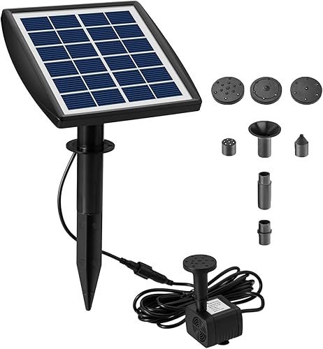 Bomba solar de fuente de agua para lavabo de baño, cable de 10 pies de 48 GPH, 8 boquillas de 6.4 x 6 pulgadas, panel solar de neumáticos de agua