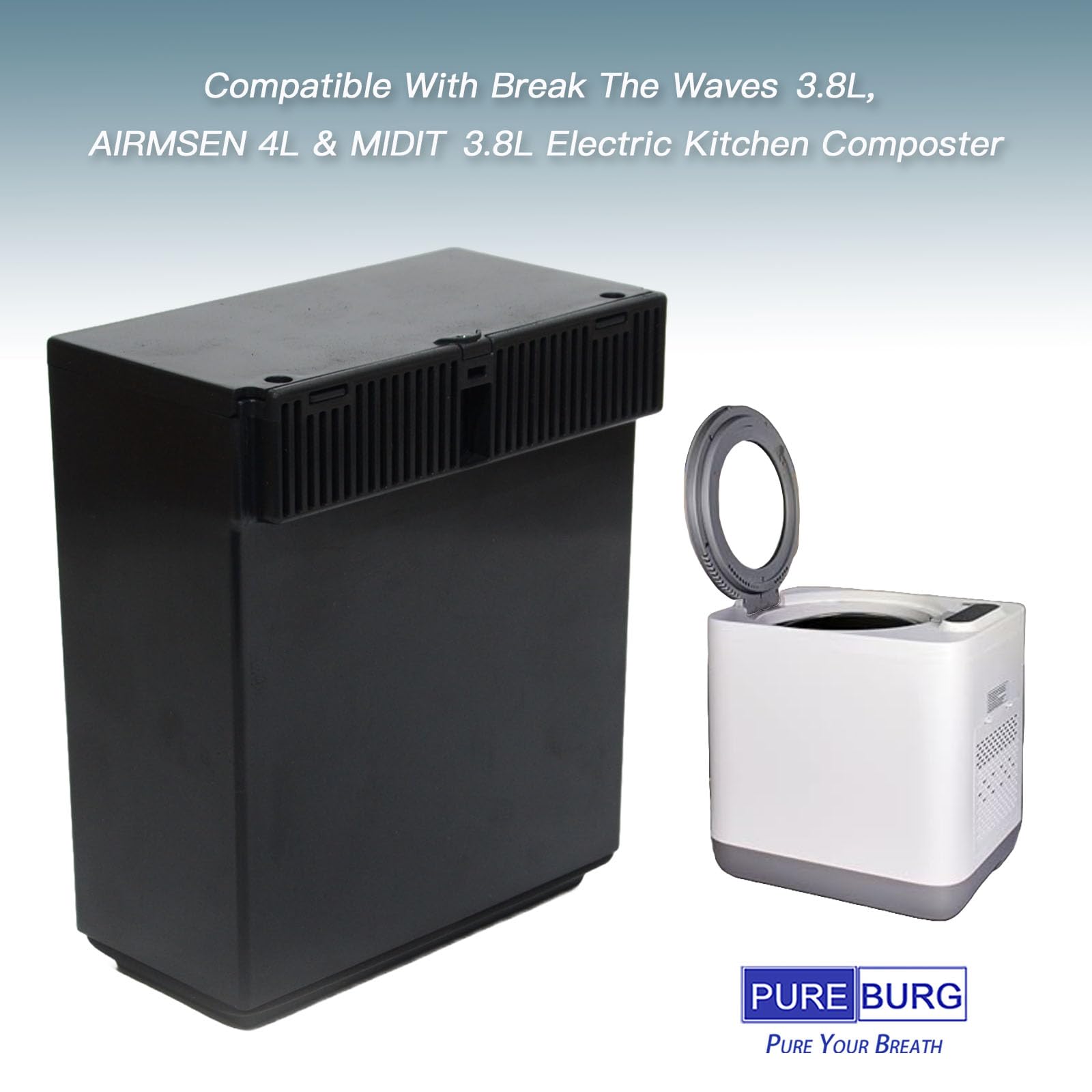 PUREBURG Ersatzfilter, kompatibel mit Break The Waves 3,8 l, Airmsen 4 l und Midit 3,8 l, elektrischem Küchenkomposter, 2er-Pack Aktivkohlefilter, Luftreinigung