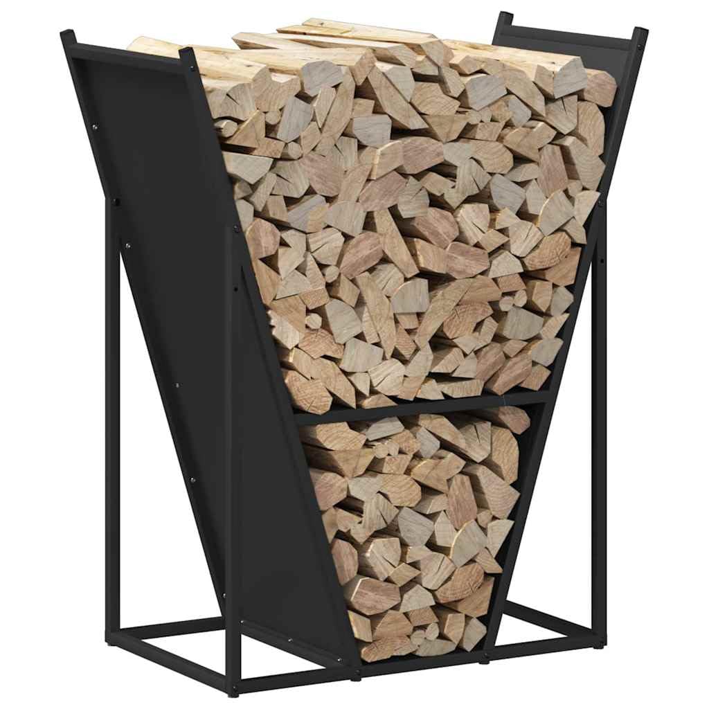 Estantería para leña negra de acero laminado en frío, 69,5 x 35 x 81 cm, estantería para leña con gran almacenamiento, soporte para leña para salón, jardín, terraza, resistente a la intemperie