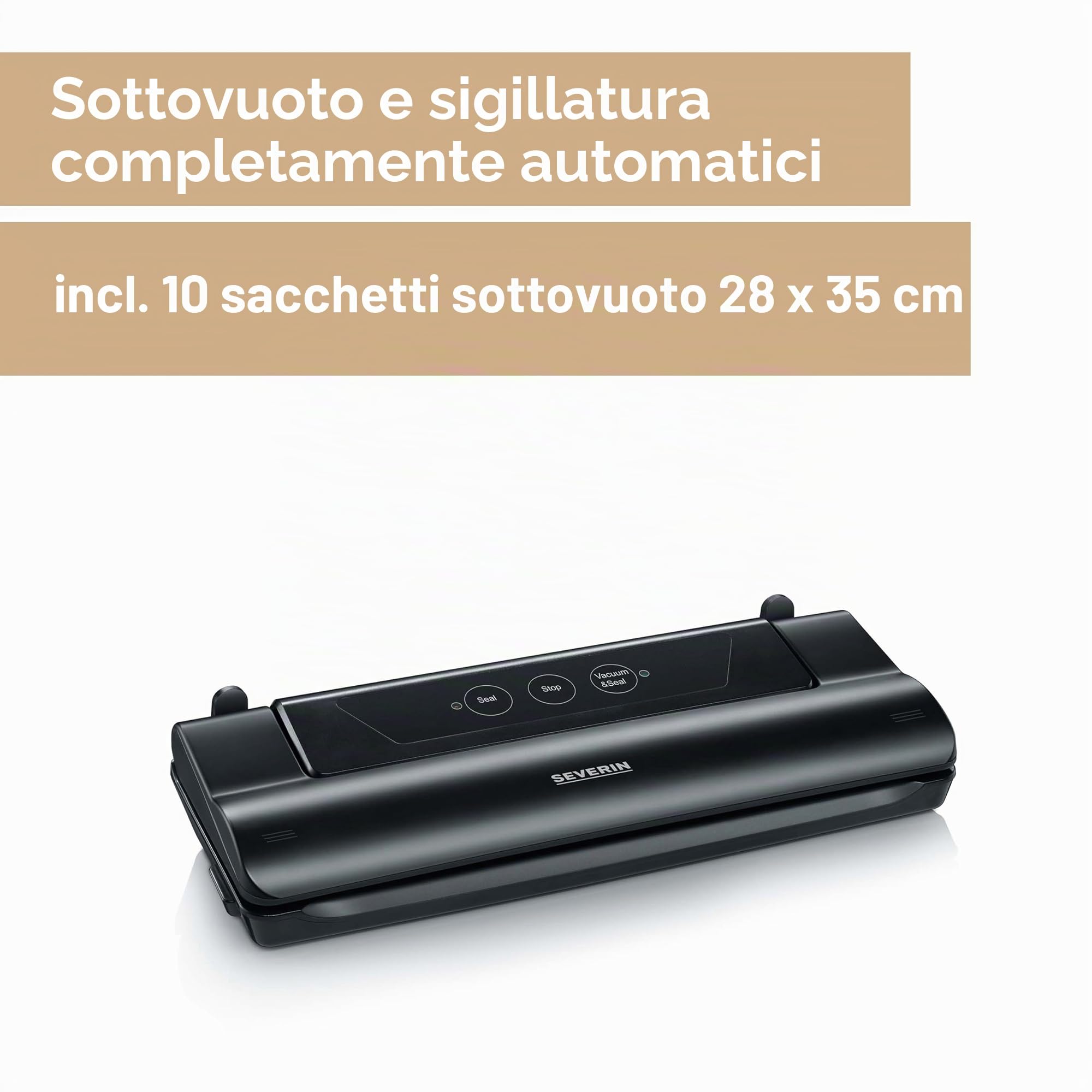 Severin FS 3610 Macchina per confezionamento sottovuoto, aspirazione e sigillatura Automatica, taglierina Integrata, compatta, 110 W, Nero