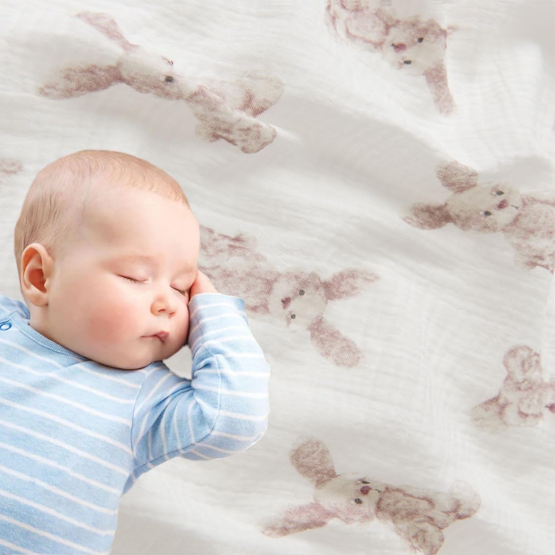 Little Jump 2 Layers Muslin Cotton Baby Blankets - Bunny Toddler Quilt Crib Blanket - Gender Neutral Crib Blanket for Baby Boys and Girls 47"x 47" (Bunny) - Image 6