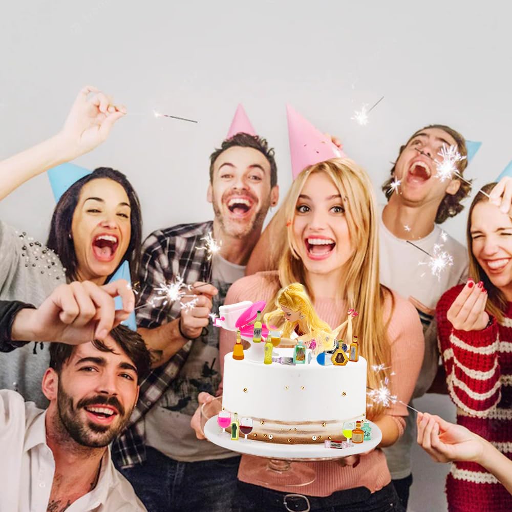 25 Pz Cake Topper Con Mini Bottiglie Vino, Bicchieri, Bambola Ubriaca E WC Per Addio Al Nubilato E Feste Divertenti