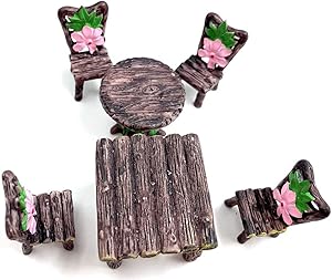 6PCS Miniature Table and Chairs Set, Fairy Garden Furniture Ornaments Kit for Dollhouse Accessories Home Micro Landscape Decoration