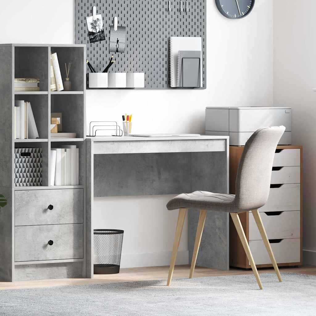 Scrivania in cemento grigio 90 x 40 x 76 cm, scrivania compatta effetto cemento per piccoli uffici, con robusto piano in legno e design moderno, facile da montare