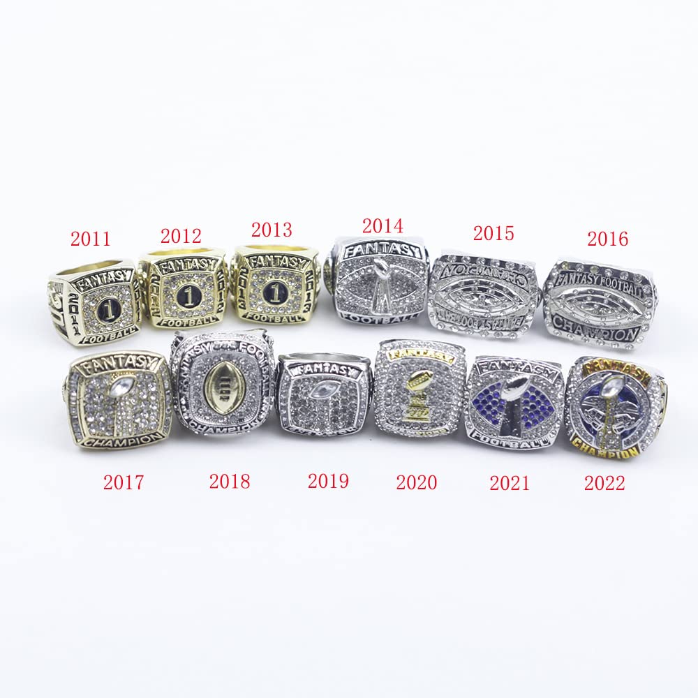 12PCS Fantasy Football Ringe 2011 bis 2022 Championship Rings Collection FFL Championship Trophy Gift Box Ring Display Box