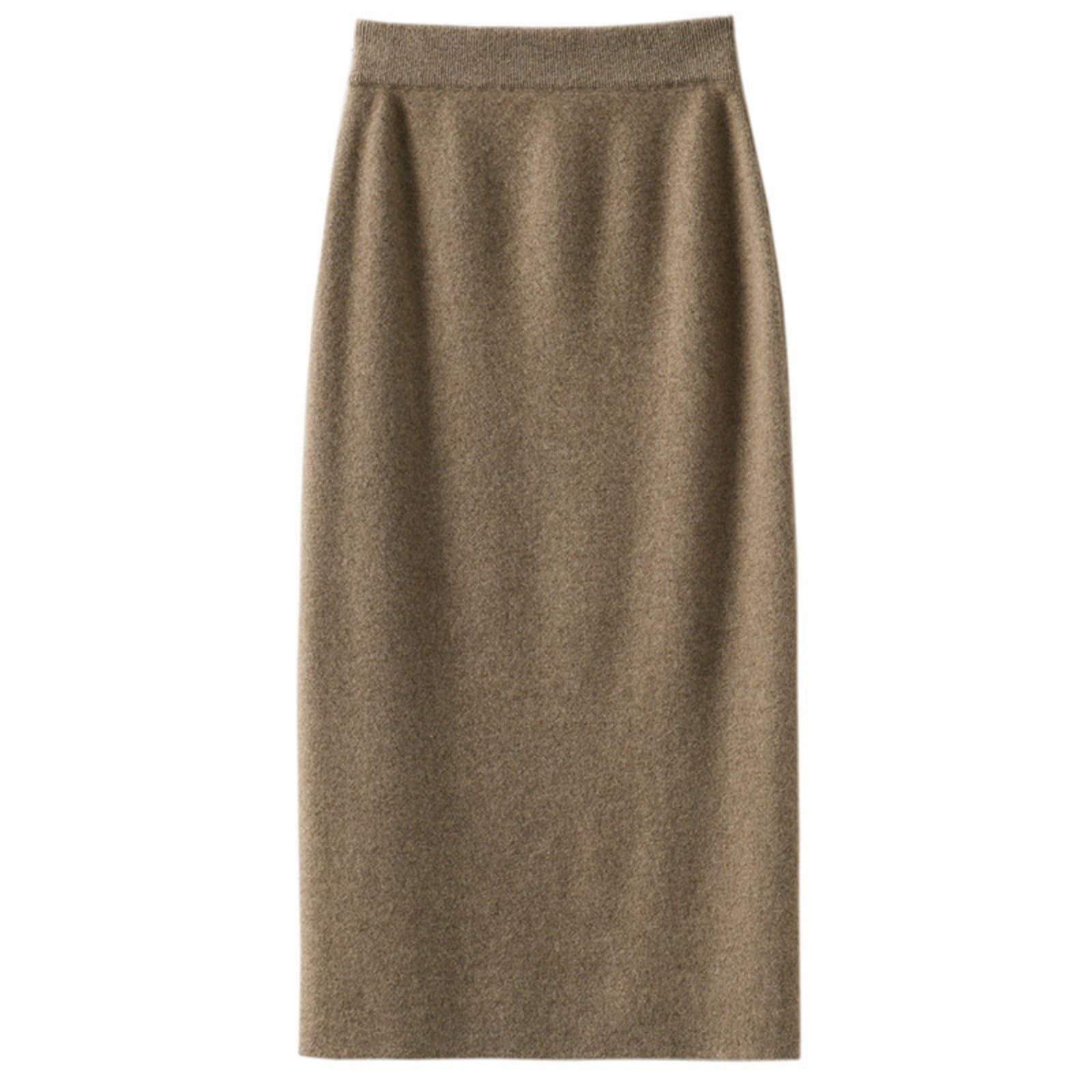 Womens Wool midi Pencil Skirt with Elastic Waistband Soft Warm Fall Winter Knit Bottom