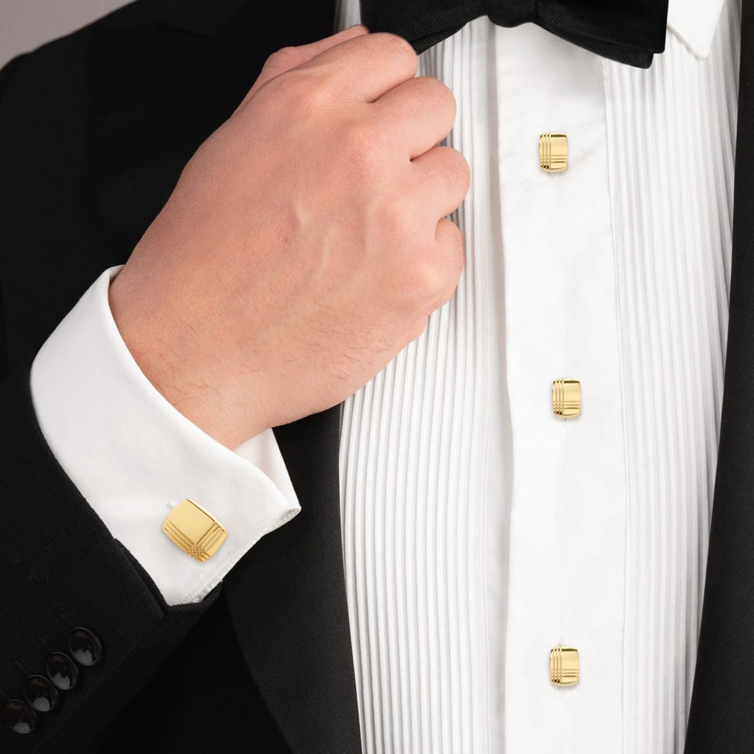 Stainless Steel Gold Tartan Plaid Studs, Tuxedo Studs for men