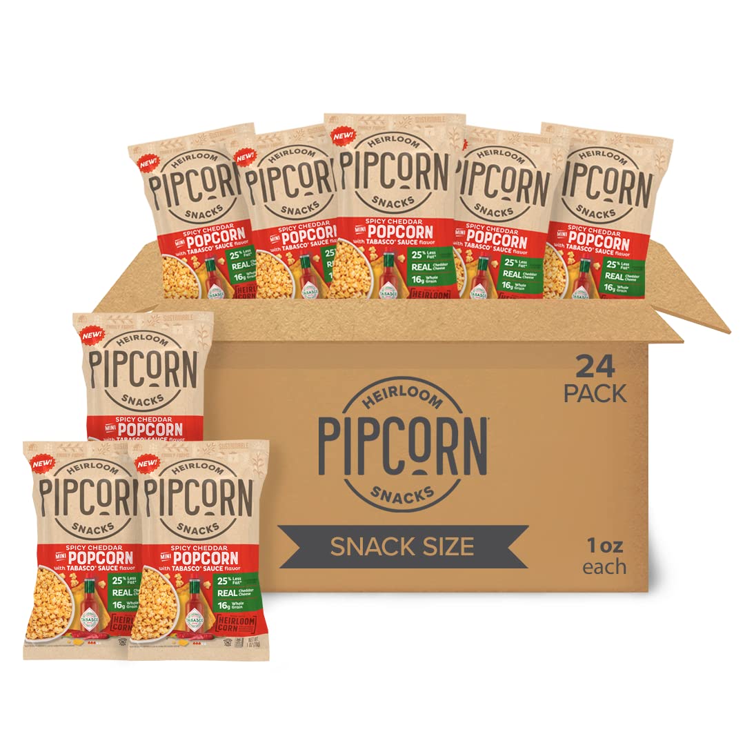 Buy Pipcorn Heirloom Spicy Cheddar Mini Popcorn 1oz 24 Pack Whole