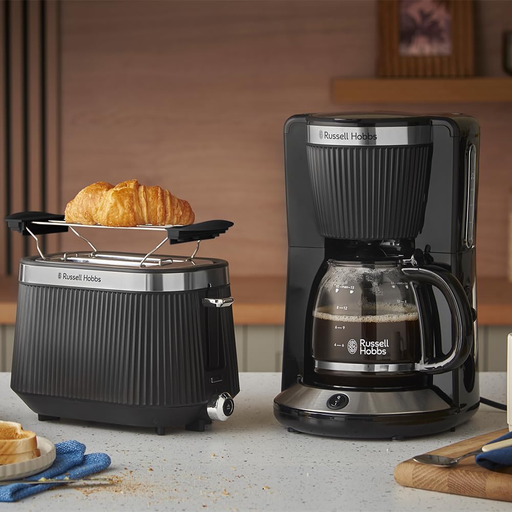 Russell Hobbs Amerykański ekspres do kawy, z filtrem [1,25 l, 1100 W] Brontë czarny (technologia WhirlTech, odporna na kapanie, utrzymywanie ciepła, szklany dzbanek, funkcja pauzy i serwowania