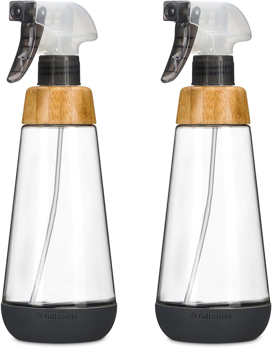 Full Circle Bottle Service-Refillable Glass Spray Bottle-Versatile Stream & Mist Options,Bamboo with Protective Silicone Boot-Ideal for Non-Toxic Cleaning Solutions & Plant Care,16oz Gray,3 Pack