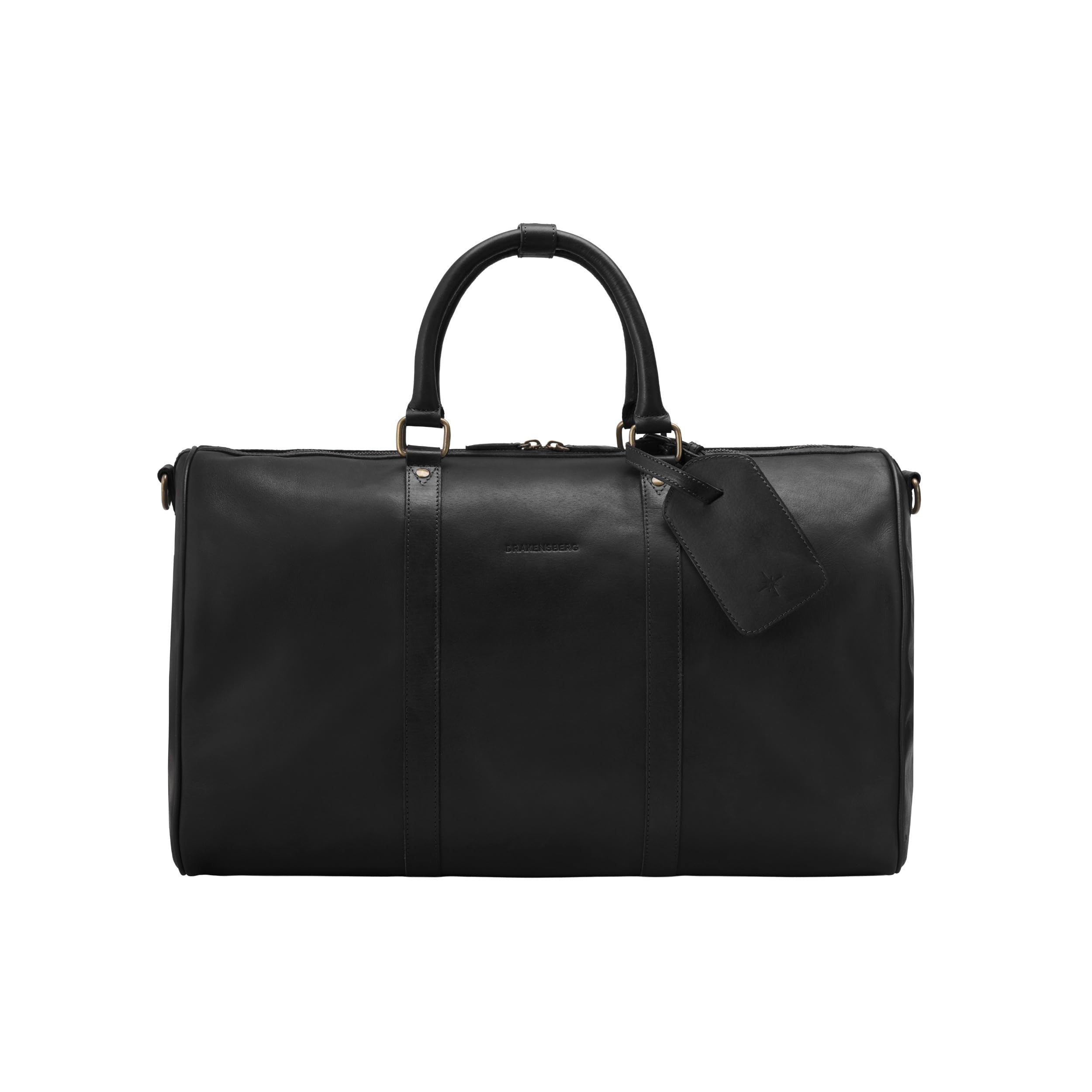 DRAKENSBERG Weekender 'James' (50cm) - Klassische Leder Reisetasche, Damen, Herren, offizielles Flug-Handgepäck, 30L - Schwarz, DR00440