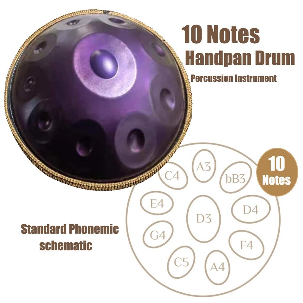 Handpan 432 Hz professionale Tamburo a Mano In Acciaio Da 22 Pollici, 440 Hz Strumento a Tamburo Hand pan Harmonic per Meditazione, Yoga, Guarigione Sonora(Gold,10 Notes/432Hz)