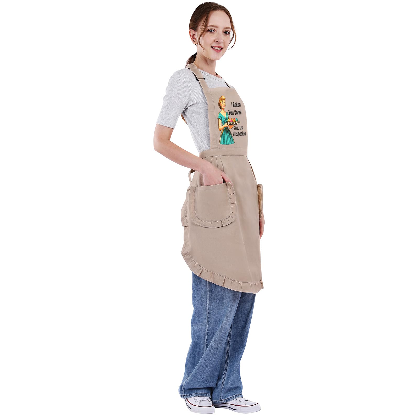 Miracu Divertidos delantales para hornear para mujer con bolsillos, bonitos delantales de cocina, regalos de repostería para mujeres panaderas, regalos de panadería para mamá, regalos de cocina de