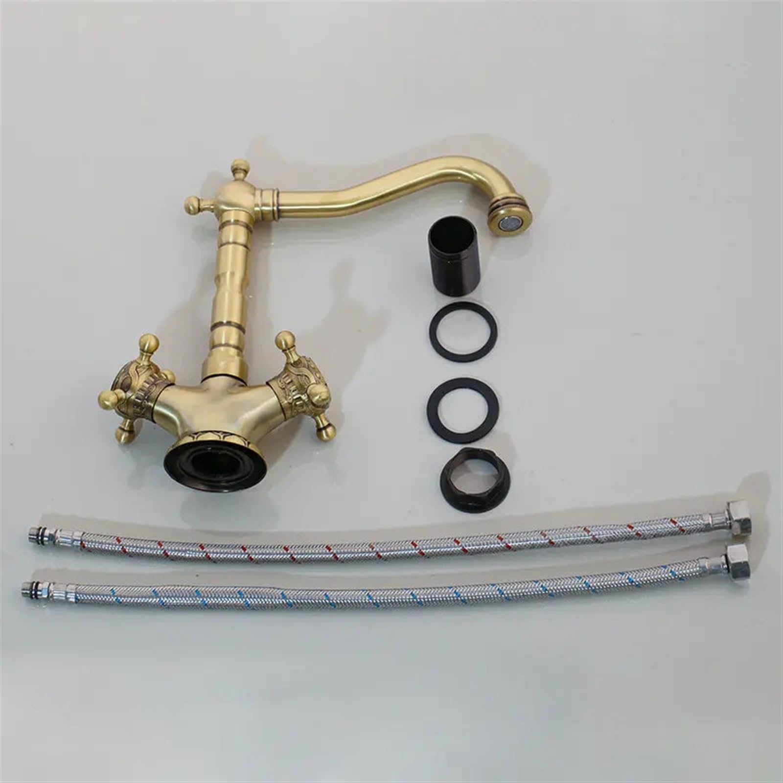 Rubinetto da cucina in ottone anticato, beccuccio girevole, miscelatore a doppia maniglia per bagno e lavabo, rubinetto decorativo dal Design Alto per USO domestico