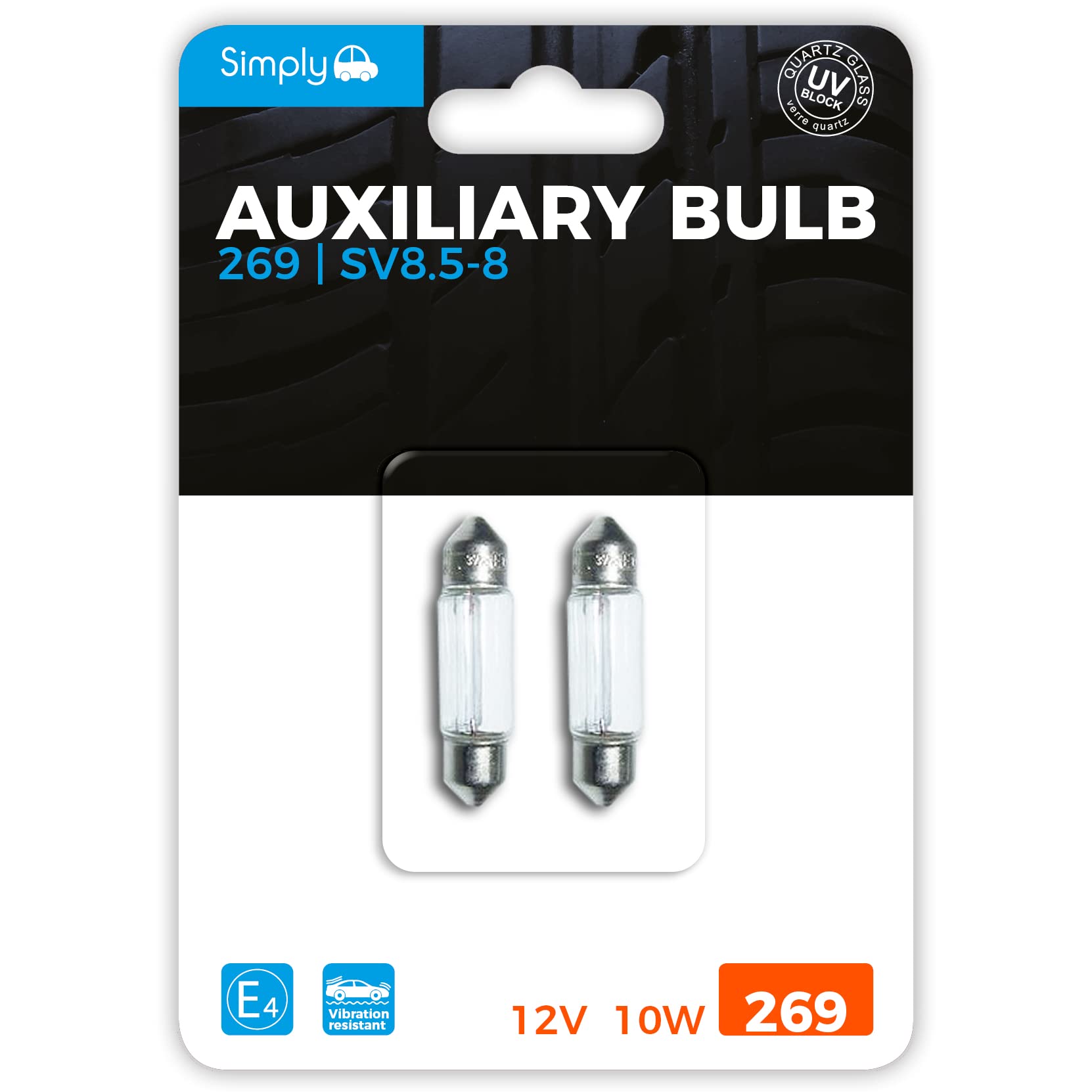 Simply Auto S269BL 269 SV8.5-8 12V 10W Festoon Auxiliary Bulbs 11x34mm Twin Pack | Interior, Courtesy & Auxiliary Car Light Replacement