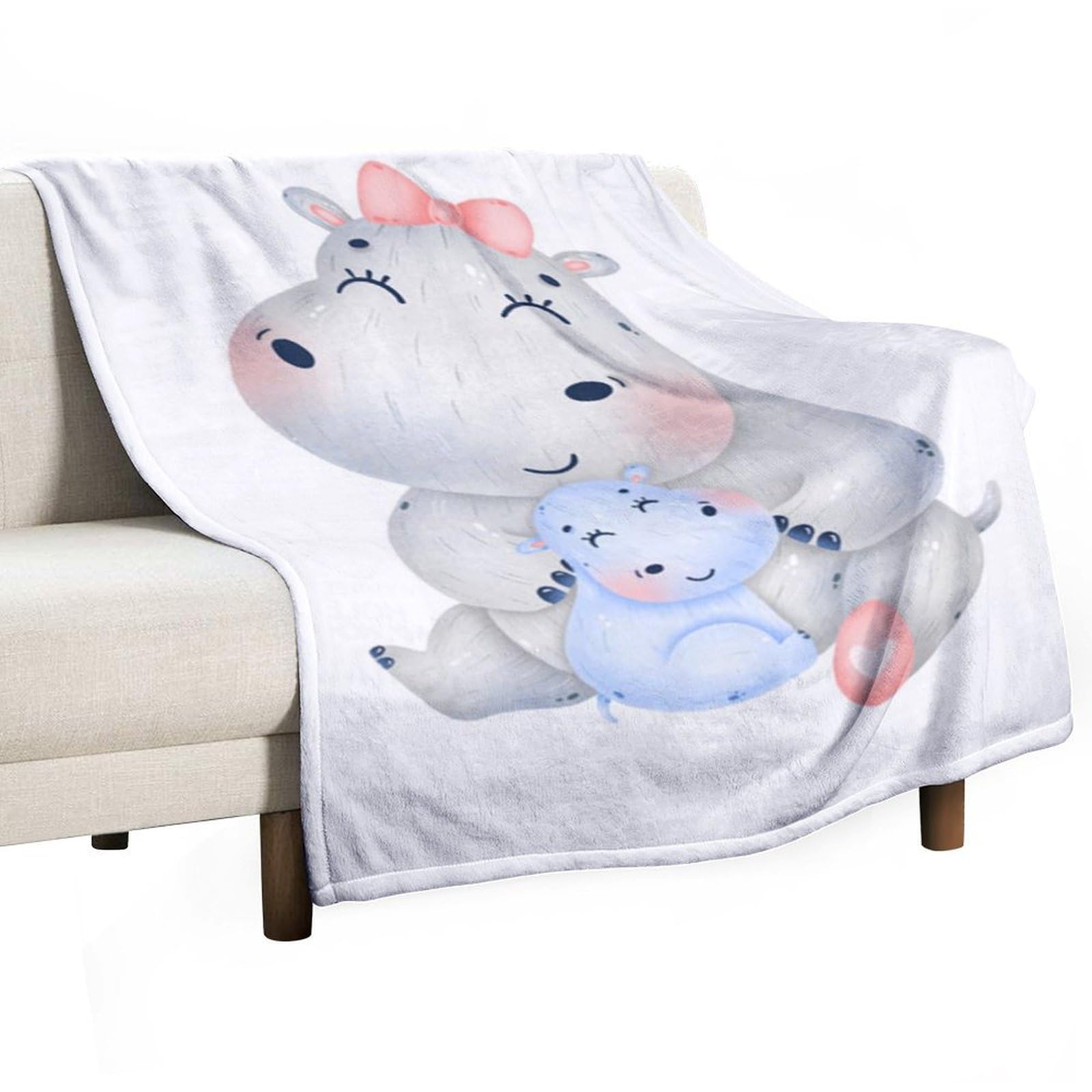MHYRAC Flannel Blanket, Hippopotamus Throw Blanket for Couch Sofa Bed Office, Soft And Comfortable Without Pilling