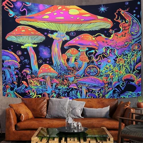 Pilzwald Wandteppich Psychedelischer Sternenhimmel Fotohintergr& Wandteppiche Wandbehang - Große Größe Wohnzimmer Schlafzimmer Dekoratives Hängendes Wandtuch, Orange, 100X75Cm