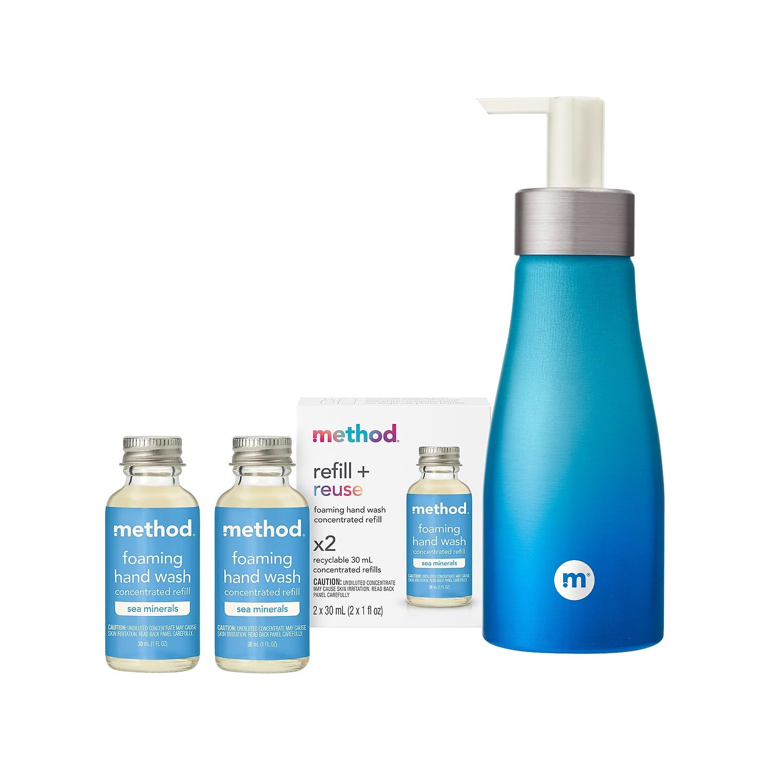 method Foaming Hand Wash Concentrates Starter Kit, Sea Minerals Sea Minerals Starter Kit (1 Bottle + 2 Refills)